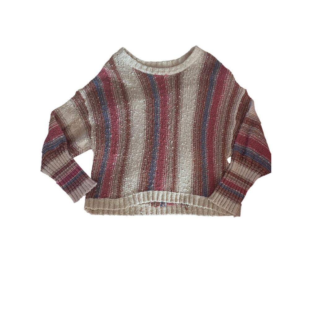 Billabong Striped Knit Sweater Crop Top Size Medium Boho Coastal Pullover - Picture 2 of 7